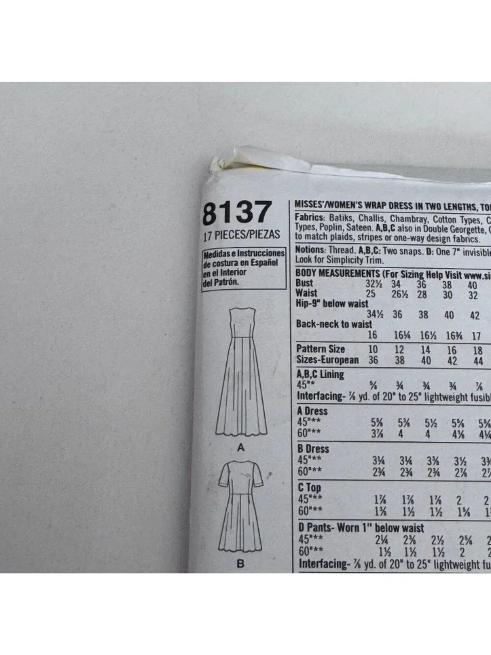 Simplicity Sewing Pattern 8137 Wrap Dress Top Pants Modern Feminine 10-18 Uncut